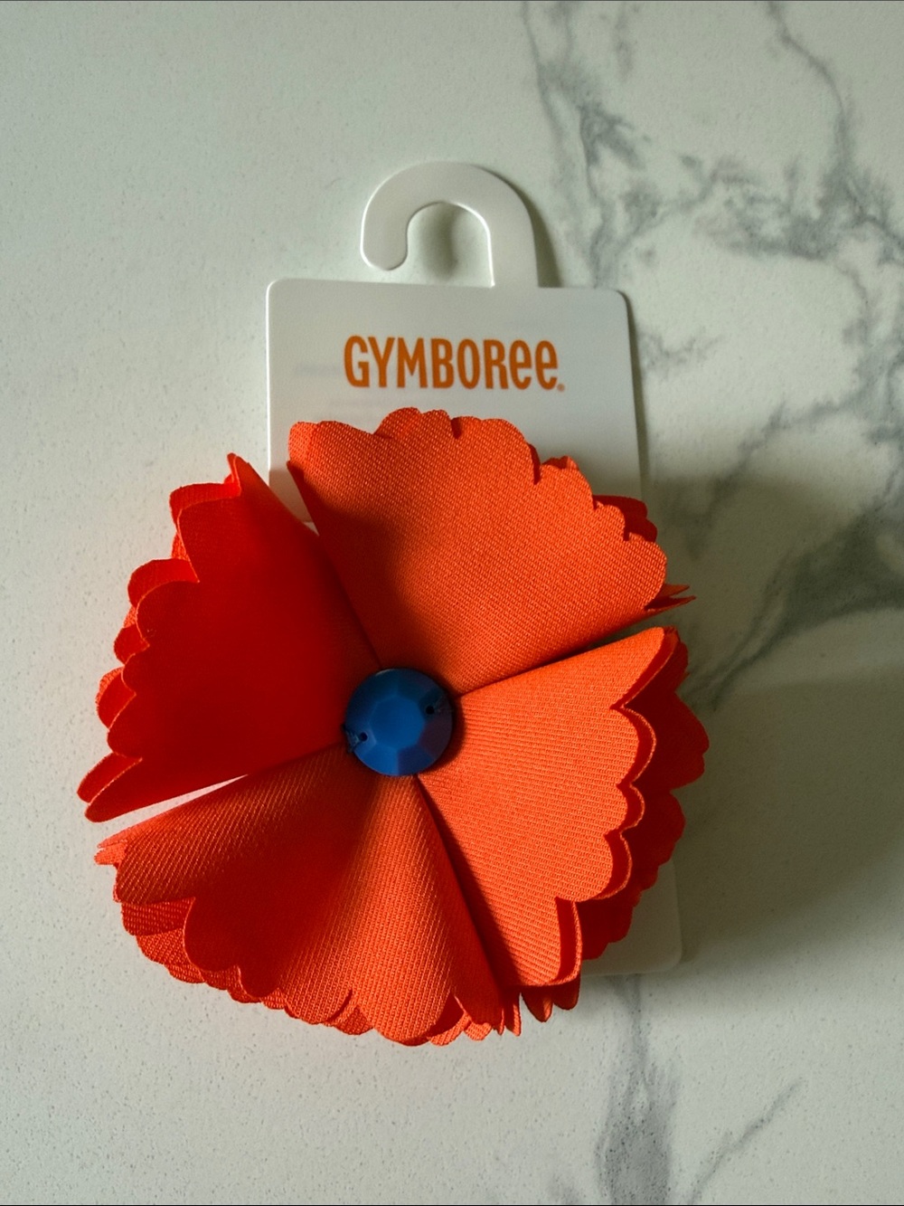 Gymboree Bright Orange Fabric Flower Hair Clip with Blue Gem
